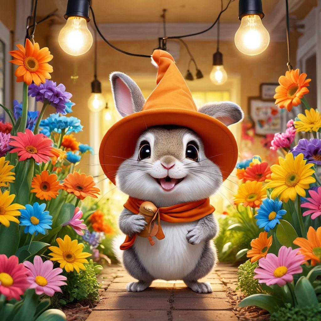 A whimsical and colorful illustration depicting a cheerful character wearing clever disguises and innovative hiding spots, surrounded by playful elements like flowers, light bulbs, and cheerful animals symbolizing creativity and joy. The scene should convey a sense of innovation and happiness, capturing the essence of clever cover-ups and intelligent hiding. cartoon style. vibrant colors. playful atmosphere.